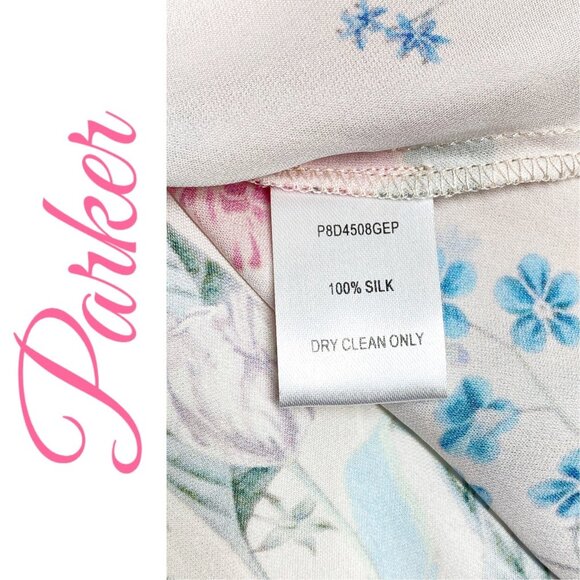 PARKER ERIN BOHEMIAN 100% SILK RUFFLED FLORAL OFF THE SHOULDER BLOUSE, LARGE - Picture 11 of 14